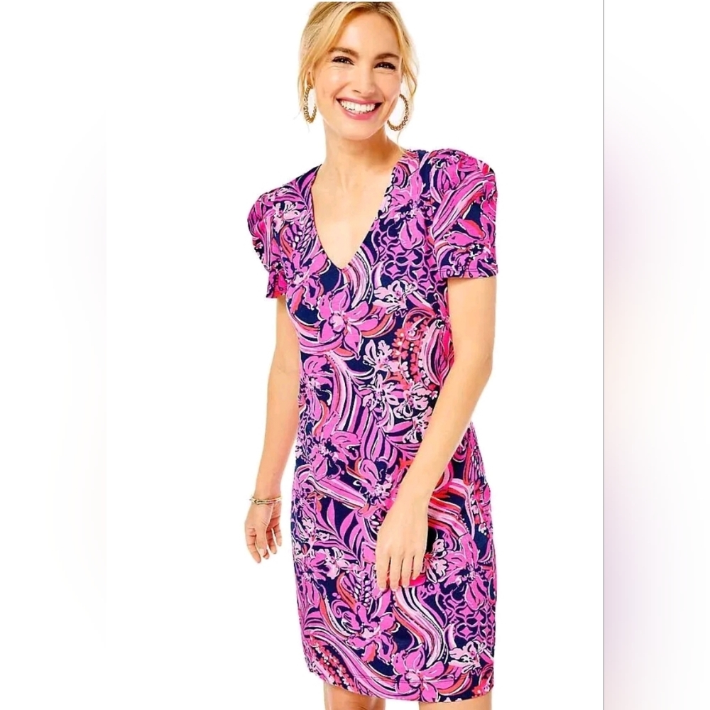 New Lilly Pulitzer Aleece Dress in Low Tide Navy Flirty Fins Feathers 💖💖